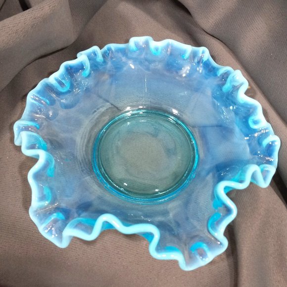 Vintage Fenton Blue Opalescent Ruffle Top Saucer - Picture 1 of 6